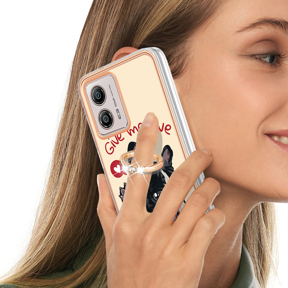 YB IMD Series-20 Style D 2.0mm TPU Electroplated Case for Motorola Moto G53 5G / G23 4G / G13 4G , Ring Kickstand IMD Phone Cover