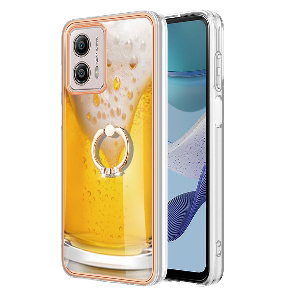 YB IMD Series-20 Style D 2.0mm TPU Electroplated Case for Motorola Moto G53 5G / G23 4G / G13 4G , Ring Kickstand IMD Phone Cover