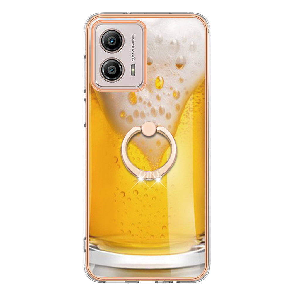 YB IMD Series-20 Style D 2.0mm TPU Electroplated Case for Motorola Moto G53 5G / G23 4G / G13 4G , Ring Kickstand IMD Phone Cover
