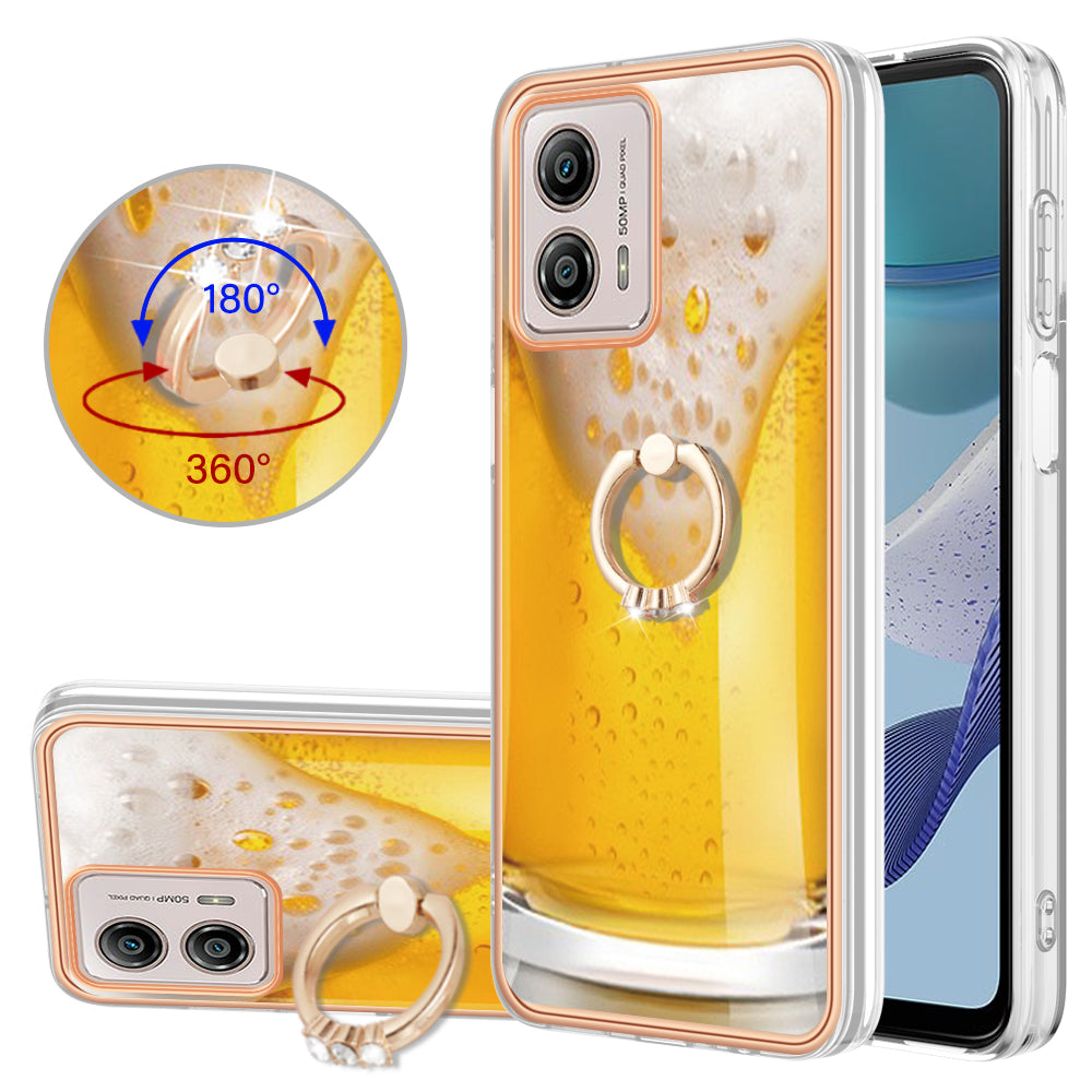 YB IMD Series-20 Style D 2.0mm TPU Electroplated Case for Motorola Moto G53 5G / G23 4G / G13 4G , Ring Kickstand IMD Phone Cover