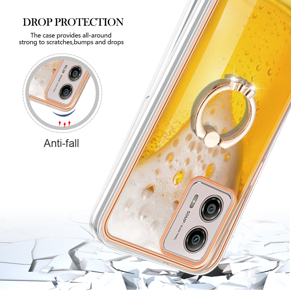 YB IMD Series-20 Style D 2.0mm TPU Electroplated Case for Motorola Moto G53 5G / G23 4G / G13 4G , Ring Kickstand IMD Phone Cover