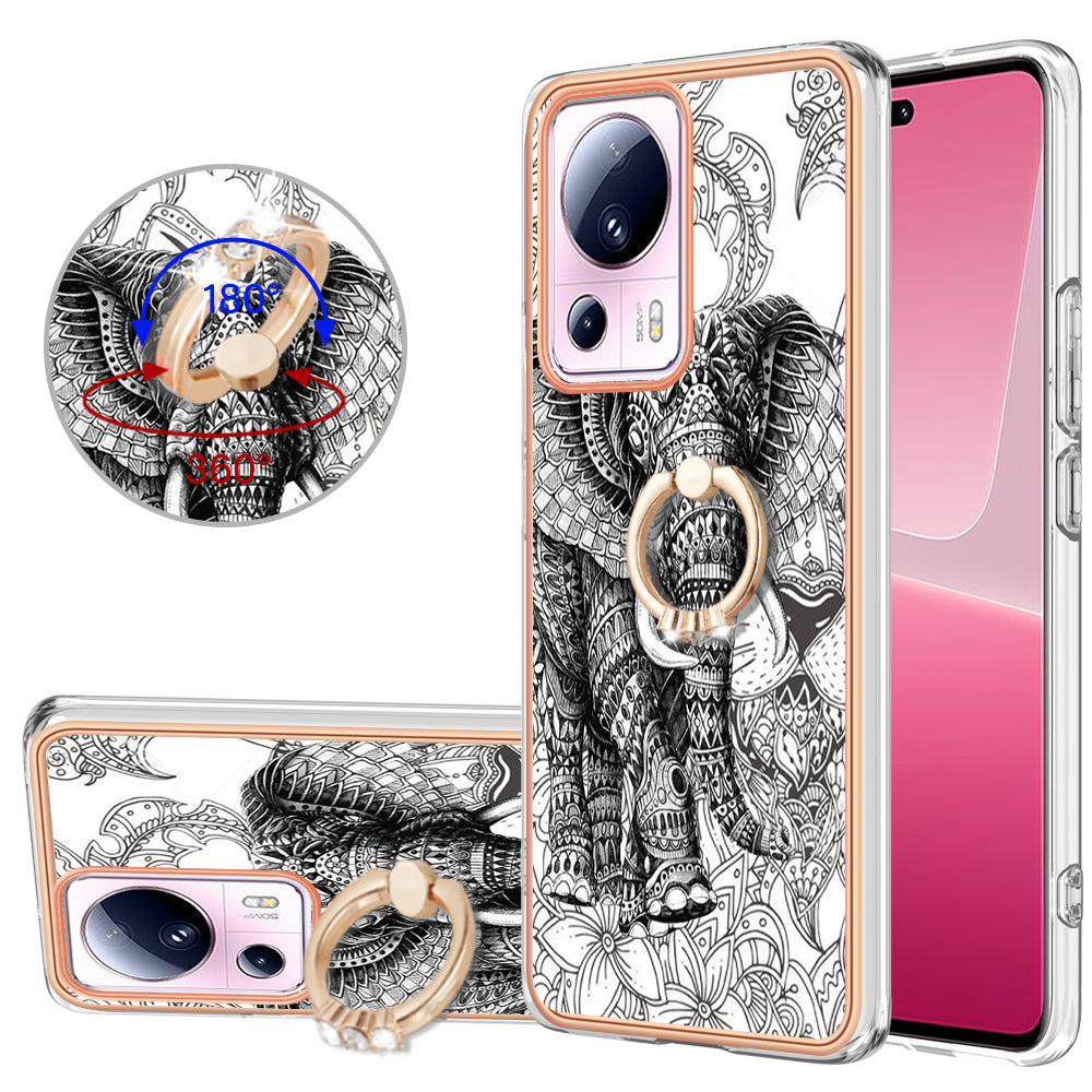 YB IMD Series-20 Style D Kickstand Phone Case for Xiaomi 13 Lite / Civi 2 , IMD 2.0mm TPU Electroplating Cover