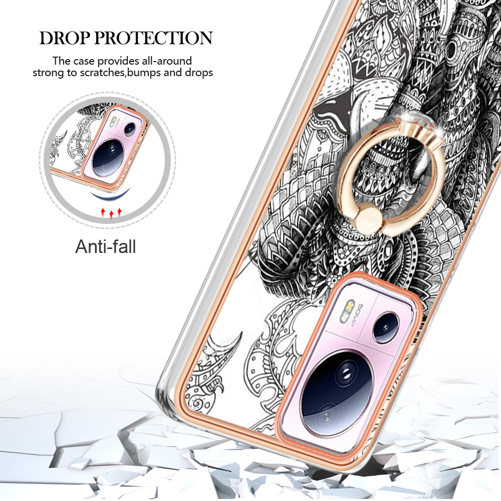 YB IMD Series-20 Style D Kickstand Phone Case for Xiaomi 13 Lite / Civi 2 , IMD 2.0mm TPU Electroplating Cover