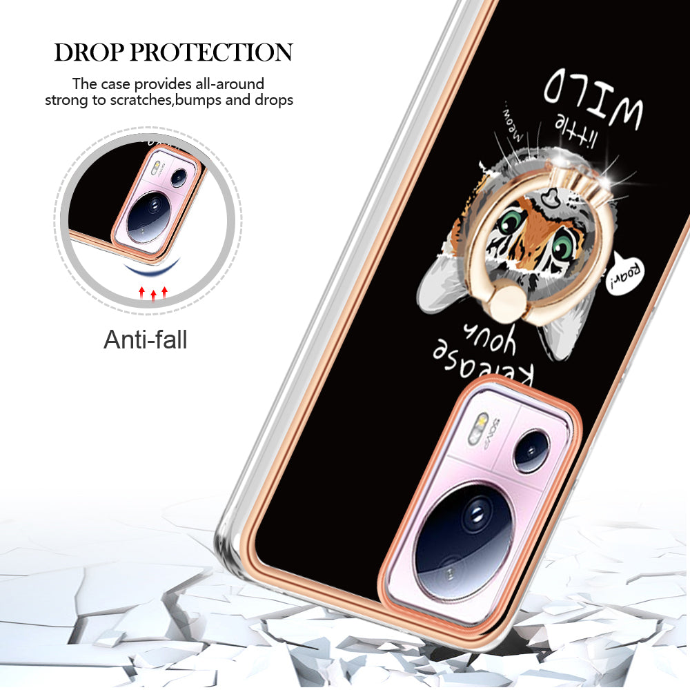 YB IMD Series-20 Style D Kickstand Phone Case for Xiaomi 13 Lite / Civi 2 , IMD 2.0mm TPU Electroplating Cover