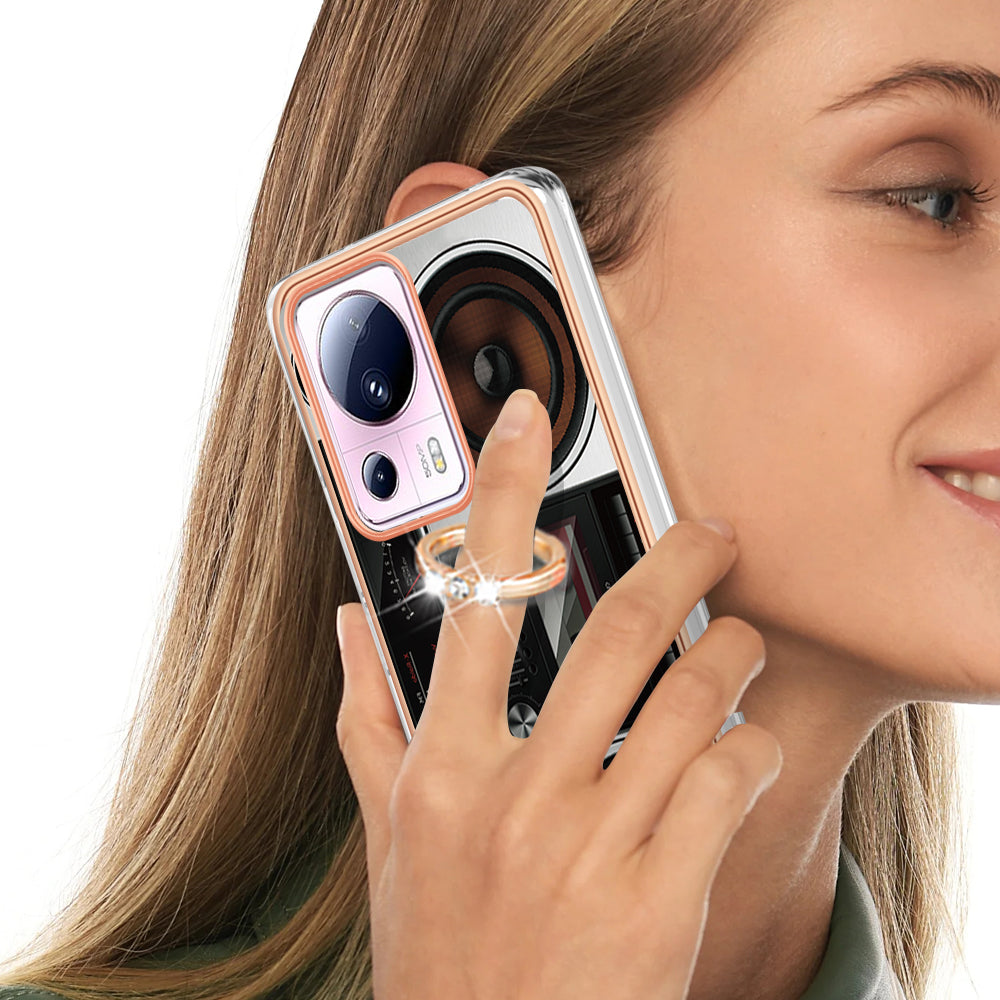 YB IMD Series-20 Style D Kickstand Phone Case for Xiaomi 13 Lite / Civi 2 , IMD 2.0mm TPU Electroplating Cover