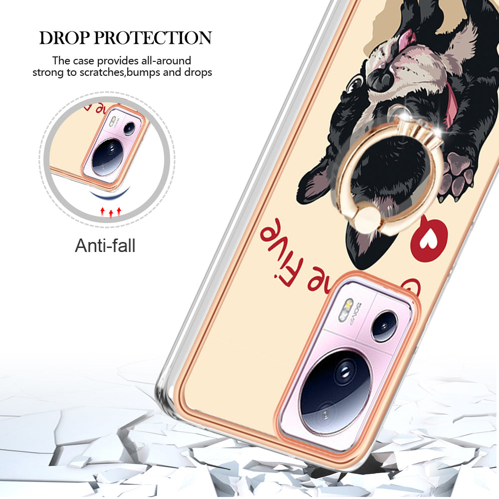 YB IMD Series-20 Style D Kickstand Phone Case for Xiaomi 13 Lite / Civi 2 , IMD 2.0mm TPU Electroplating Cover