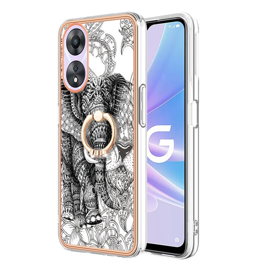 YB IMD Series-20 Style D For Oppo A58 5G / A78 5G Electroplated Phone Case Ring Kickstand 2.0mm TPU IMD Cover