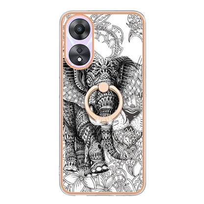 YB IMD Series-20 Style D For Oppo A58 5G / A78 5G Electroplated Phone Case Ring Kickstand 2.0mm TPU IMD Cover