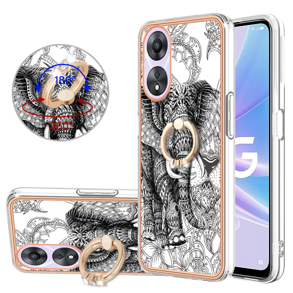 YB IMD Series-20 Style D For Oppo A58 5G / A78 5G Electroplated Phone Case Ring Kickstand 2.0mm TPU IMD Cover