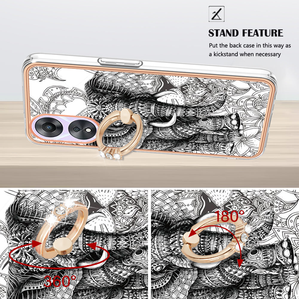 YB IMD Series-20 Style D For Oppo A58 5G / A78 5G Electroplated Phone Case Ring Kickstand 2.0mm TPU IMD Cover