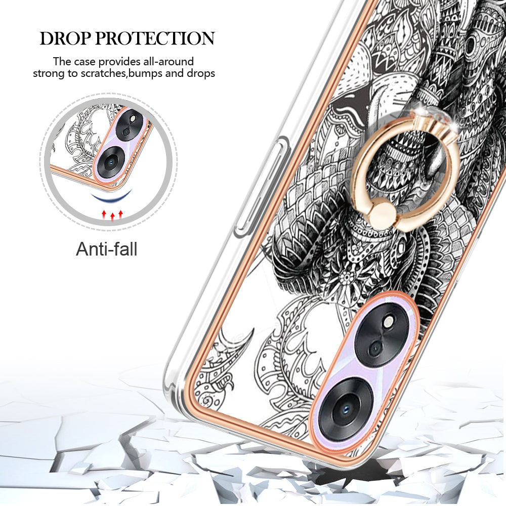 YB IMD Series-20 Style D For Oppo A58 5G / A78 5G Electroplated Phone Case Ring Kickstand 2.0mm TPU IMD Cover