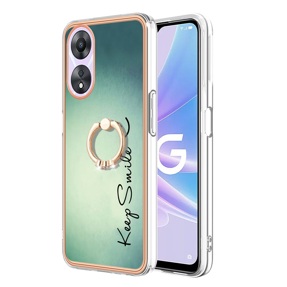 YB IMD Series-20 Style D For Oppo A58 5G / A78 5G Electroplated Phone Case Ring Kickstand 2.0mm TPU IMD Cover