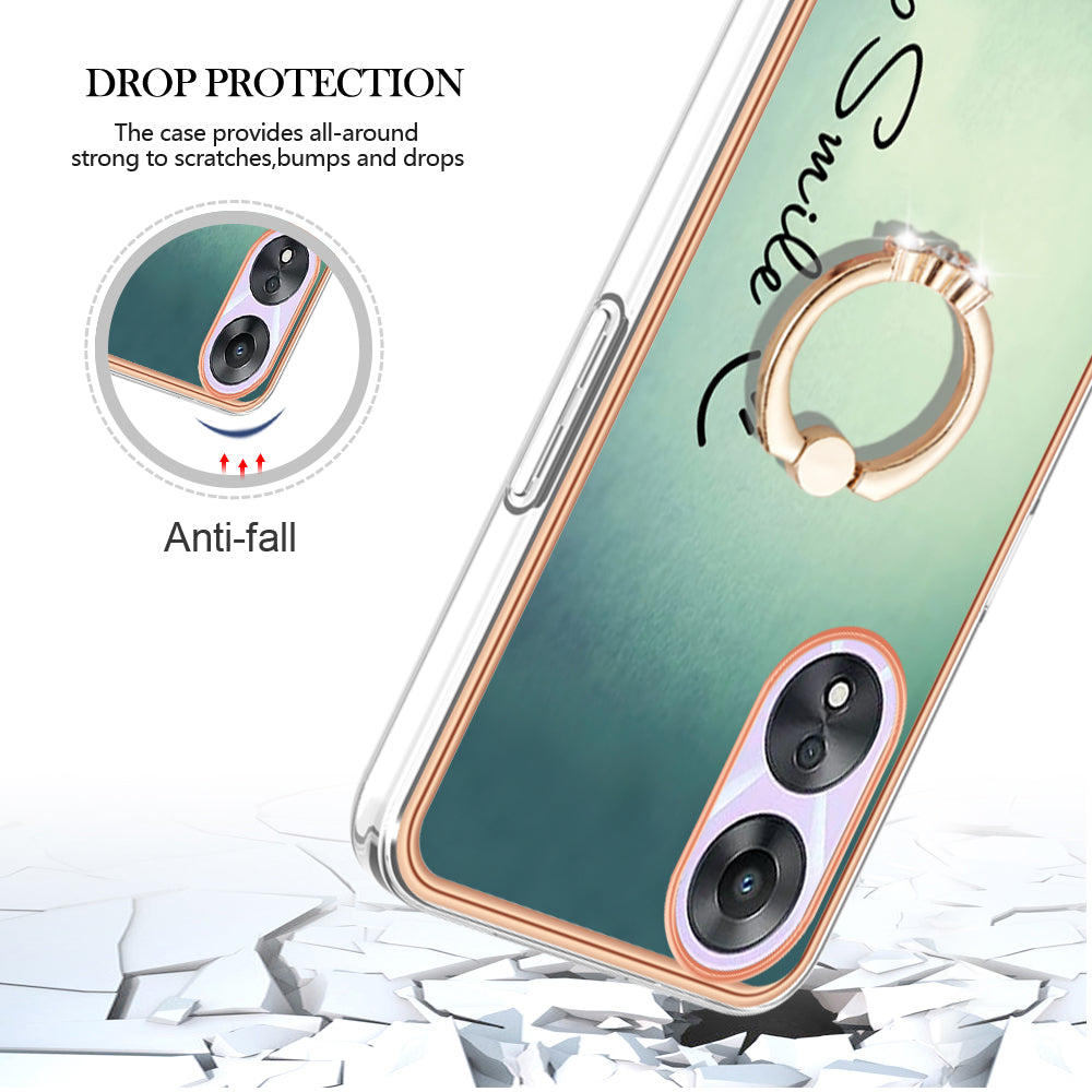 YB IMD Series-20 Style D For Oppo A58 5G / A78 5G Electroplated Phone Case Ring Kickstand 2.0mm TPU IMD Cover