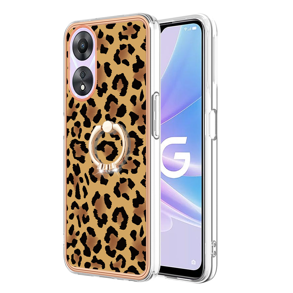 YB IMD Series-20 Style D For Oppo A58 5G / A78 5G Electroplated Phone Case Ring Kickstand 2.0mm TPU IMD Cover
