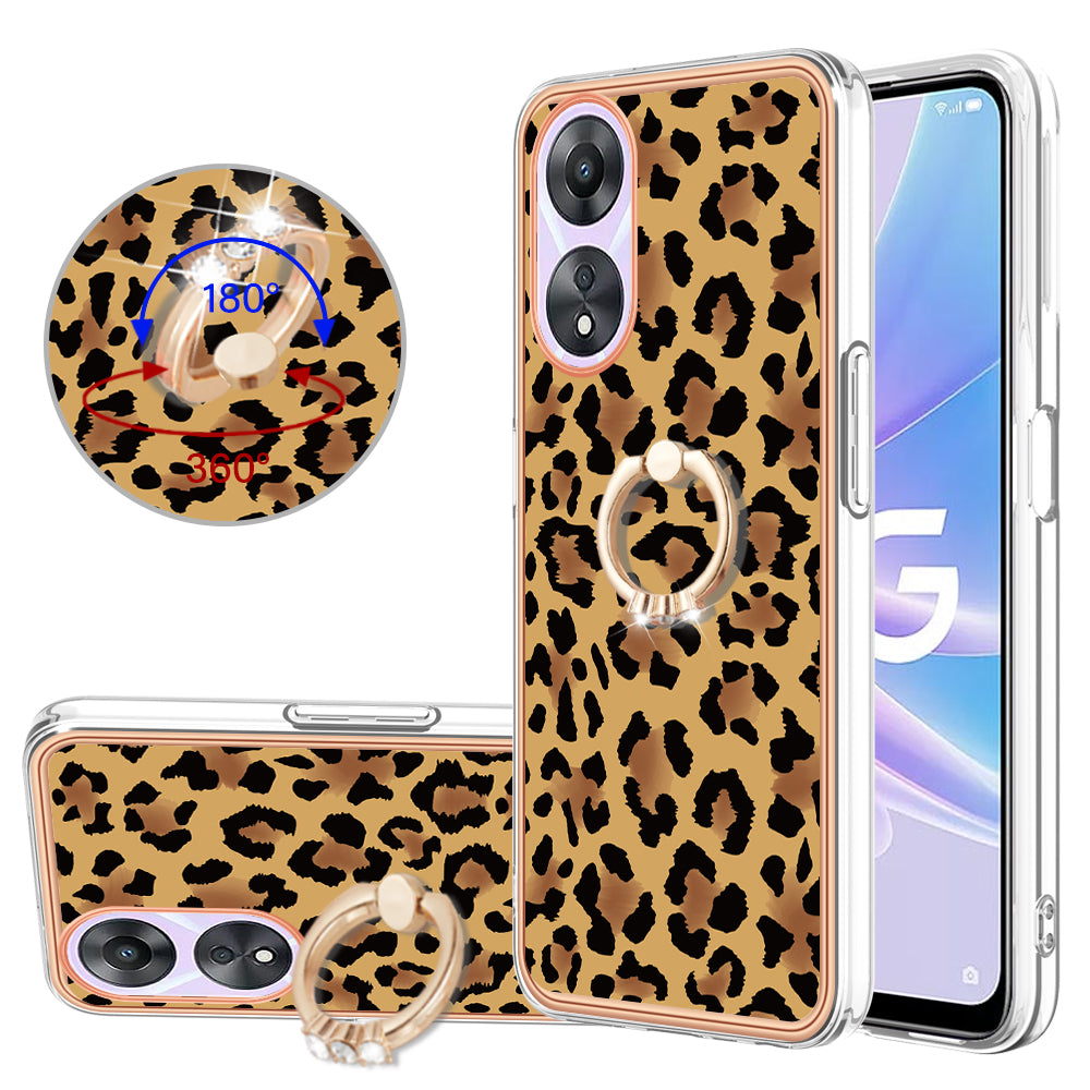 YB IMD Series-20 Style D For Oppo A58 5G / A78 5G Electroplated Phone Case Ring Kickstand 2.0mm TPU IMD Cover