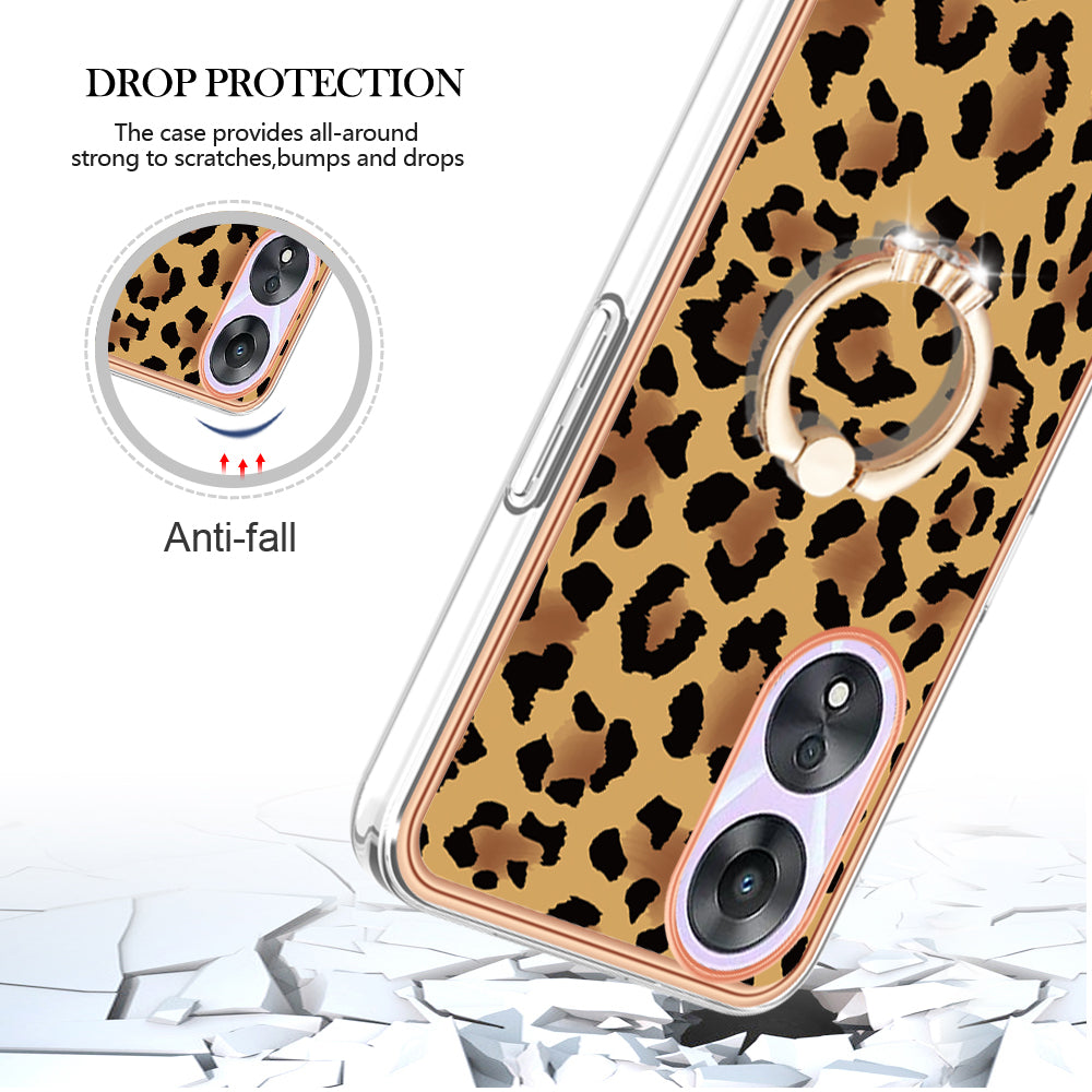 YB IMD Series-20 Style D For Oppo A58 5G / A78 5G Electroplated Phone Case Ring Kickstand 2.0mm TPU IMD Cover