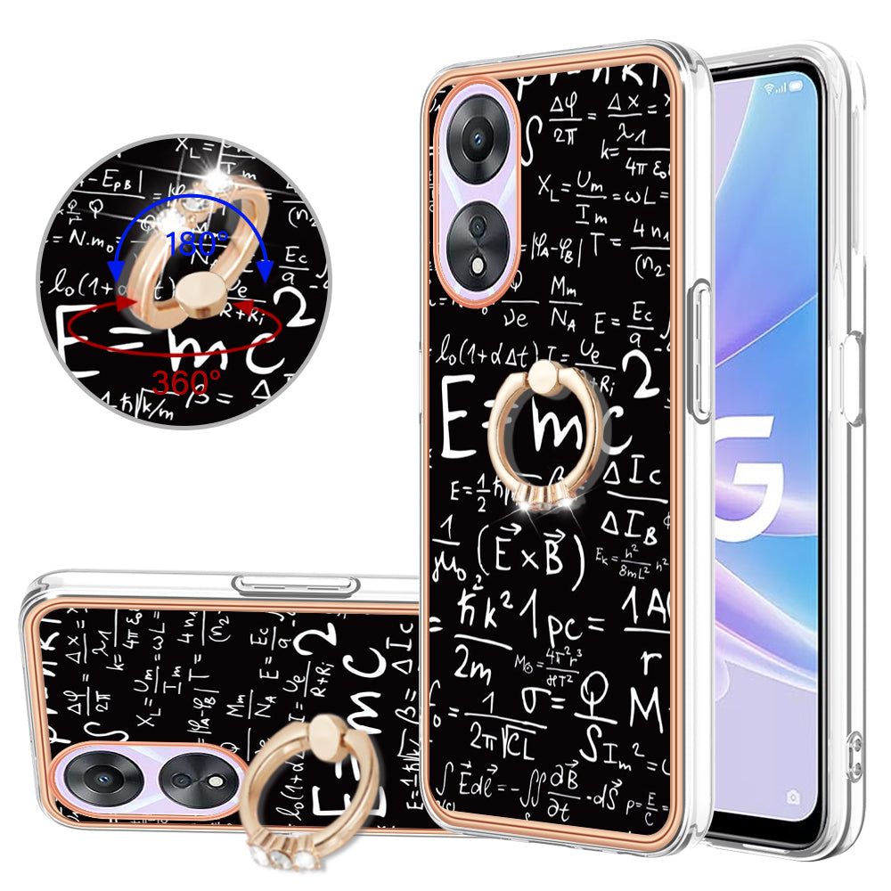 YB IMD Series-20 Style D For Oppo A58 5G / A78 5G Electroplated Phone Case Ring Kickstand 2.0mm TPU IMD Cover