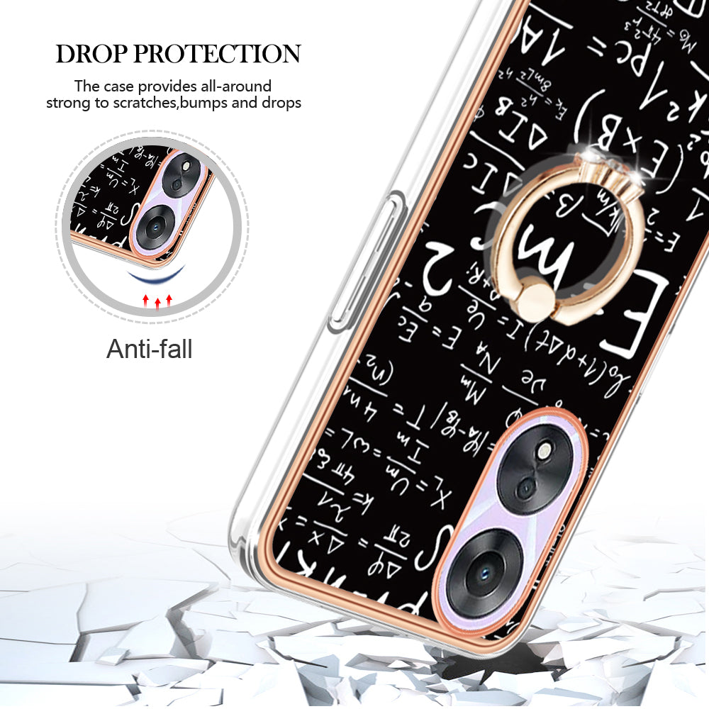 YB IMD Series-20 Style D For Oppo A58 5G / A78 5G Electroplated Phone Case Ring Kickstand 2.0mm TPU IMD Cover