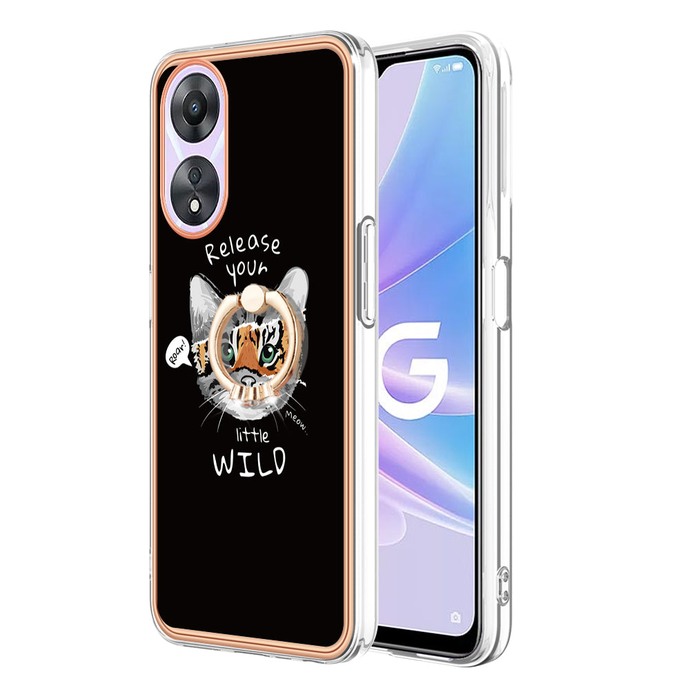 YB IMD Series-20 Style D For Oppo A58 5G / A78 5G Electroplated Phone Case Ring Kickstand 2.0mm TPU IMD Cover