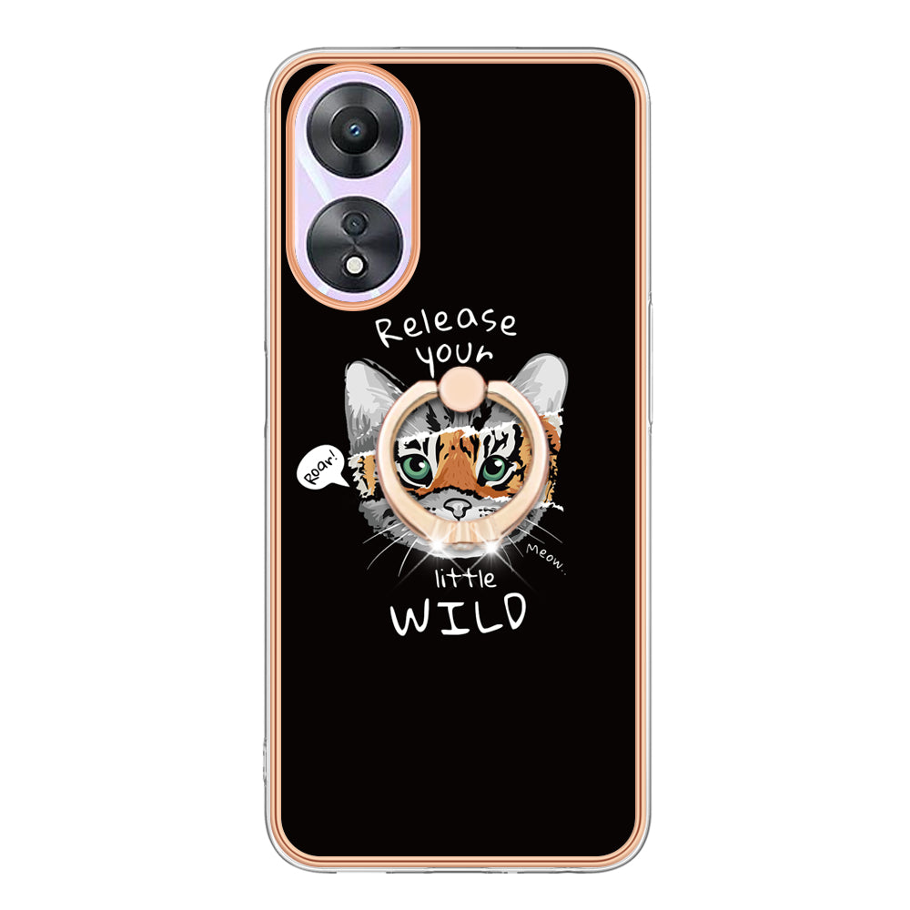 YB IMD Series-20 Style D For Oppo A58 5G / A78 5G Electroplated Phone Case Ring Kickstand 2.0mm TPU IMD Cover