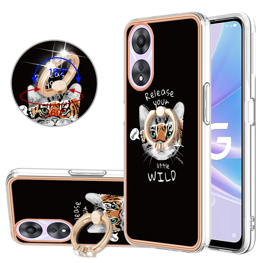 YB IMD Series-20 Style D For Oppo A58 5G / A78 5G Electroplated Phone Case Ring Kickstand 2.0mm TPU IMD Cover