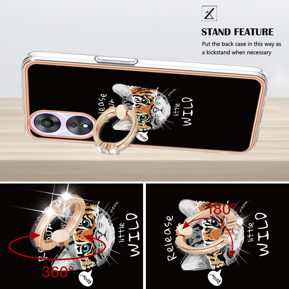 YB IMD Series-20 Style D For Oppo A58 5G / A78 5G Electroplated Phone Case Ring Kickstand 2.0mm TPU IMD Cover