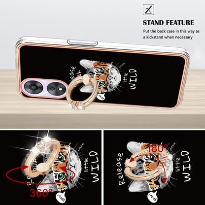 YB IMD Series-20 Style D For Oppo A58 5G / A78 5G Electroplated Phone Case Ring Kickstand 2.0mm TPU IMD Cover