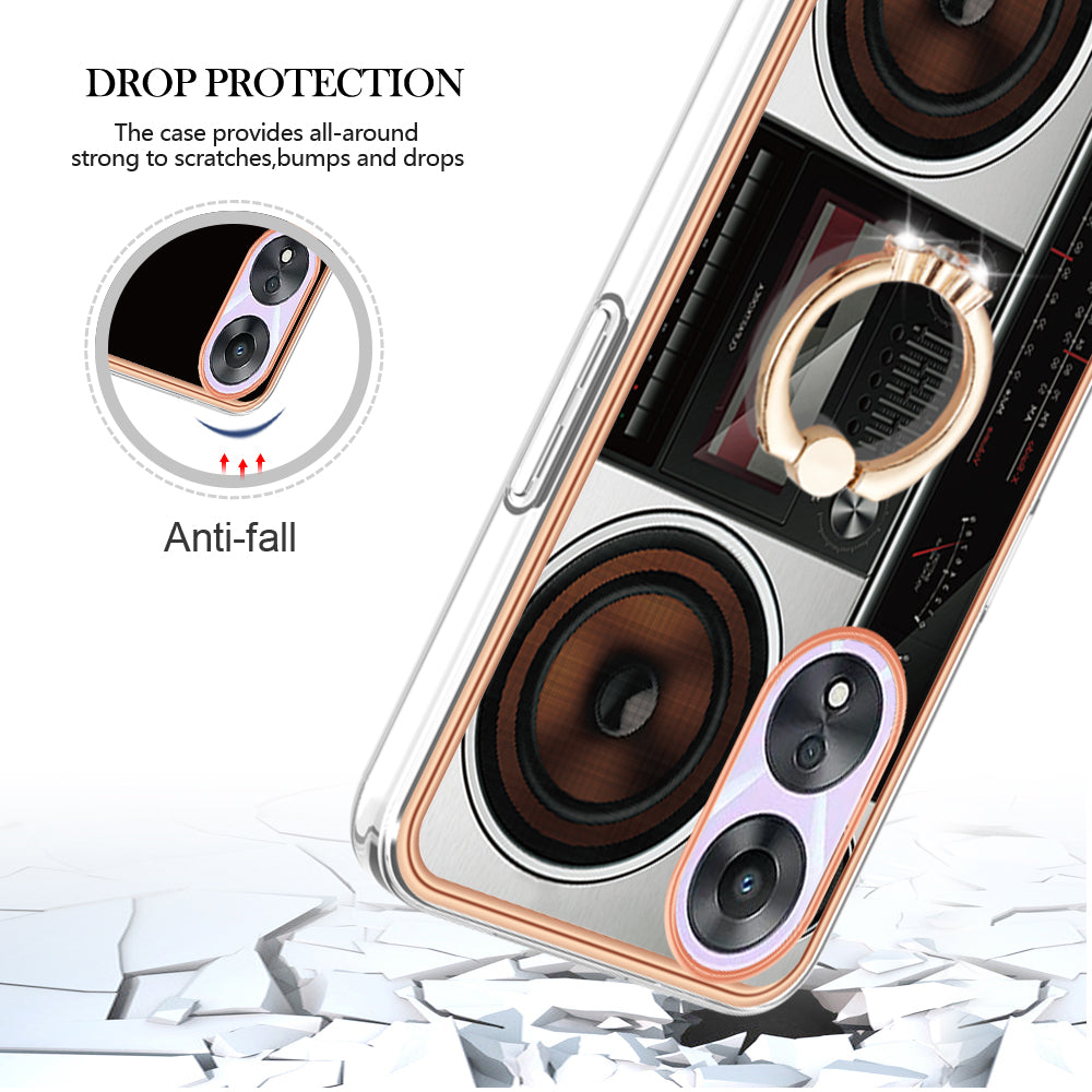 YB IMD Series-20 Style D For Oppo A58 5G / A78 5G Electroplated Phone Case Ring Kickstand 2.0mm TPU IMD Cover