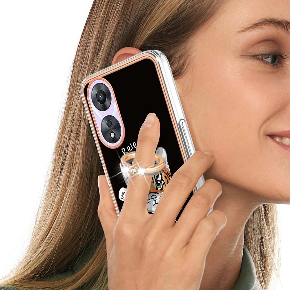YB IMD Series-20 Style D For Oppo A58 5G / A78 5G Electroplated Phone Case Ring Kickstand 2.0mm TPU IMD Cover