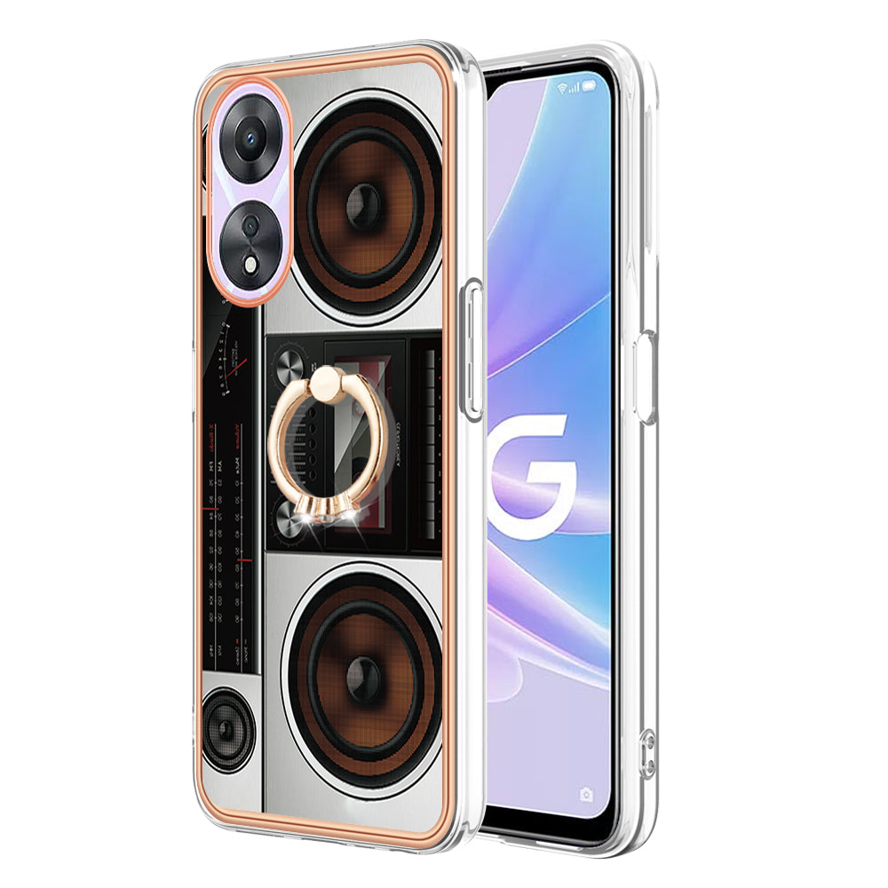 YB IMD Series-20 Style D For Oppo A58 5G / A78 5G Electroplated Phone Case Ring Kickstand 2.0mm TPU IMD Cover