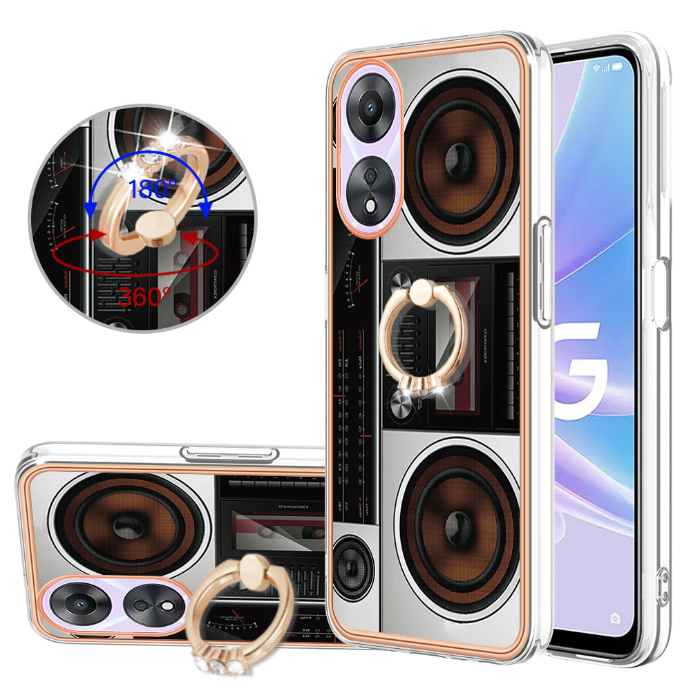 YB IMD Series-20 Style D For Oppo A58 5G / A78 5G Electroplated Phone Case Ring Kickstand 2.0mm TPU IMD Cover