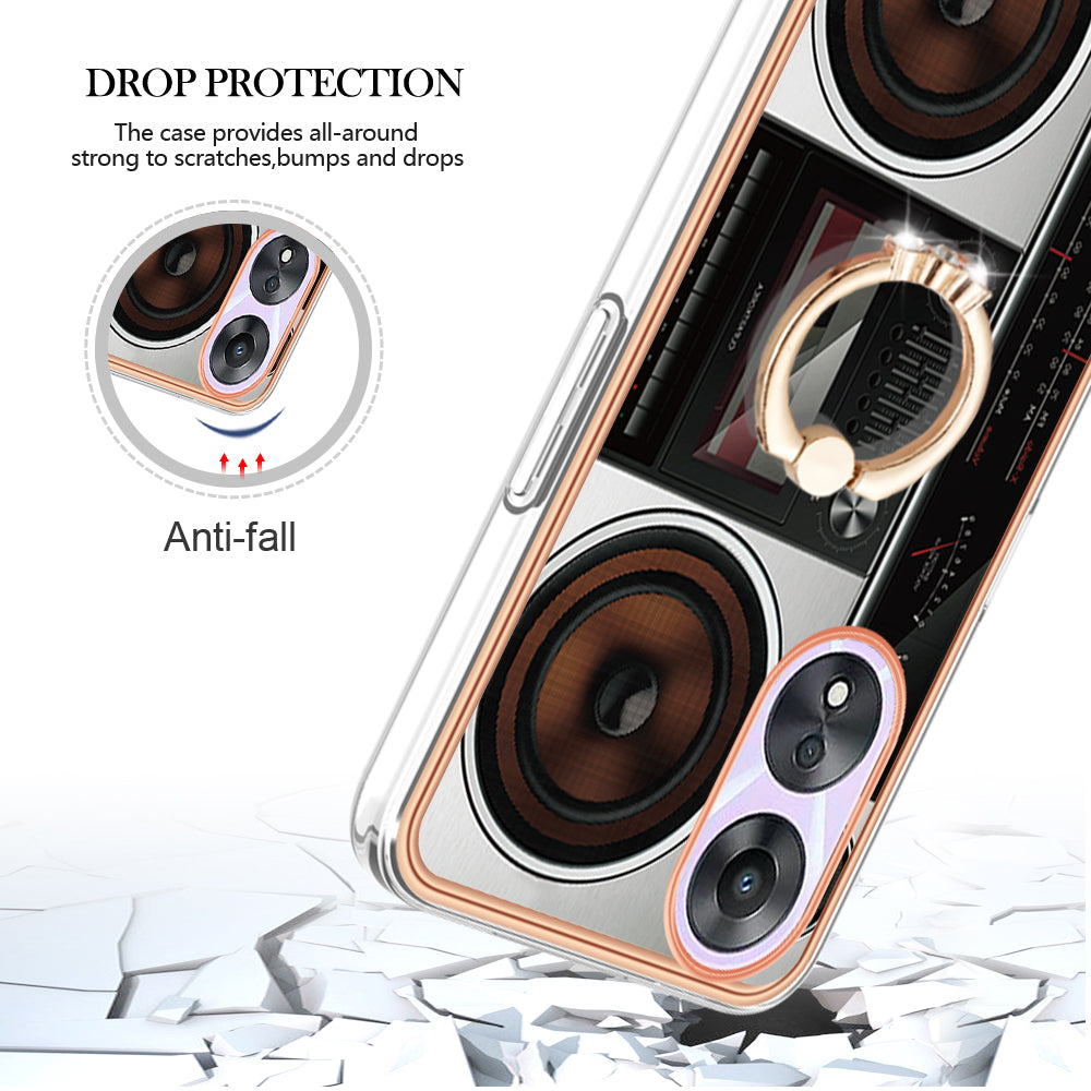YB IMD Series-20 Style D For Oppo A58 5G / A78 5G Electroplated Phone Case Ring Kickstand 2.0mm TPU IMD Cover