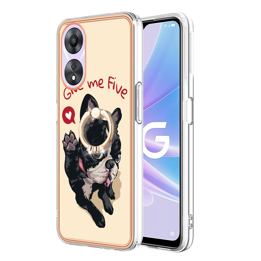 YB IMD Series-20 Style D For Oppo A58 5G / A78 5G Electroplated Phone Case Ring Kickstand 2.0mm TPU IMD Cover