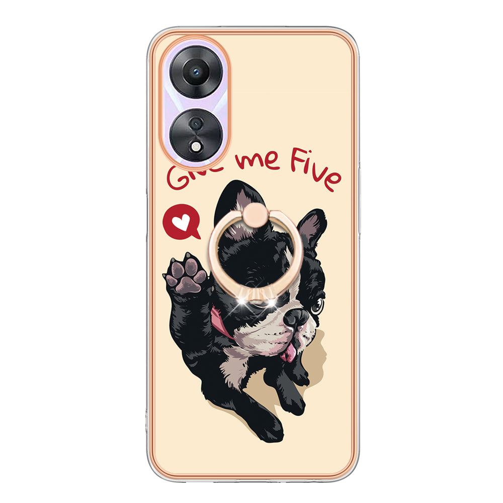 YB IMD Series-20 Style D For Oppo A58 5G / A78 5G Electroplated Phone Case Ring Kickstand 2.0mm TPU IMD Cover