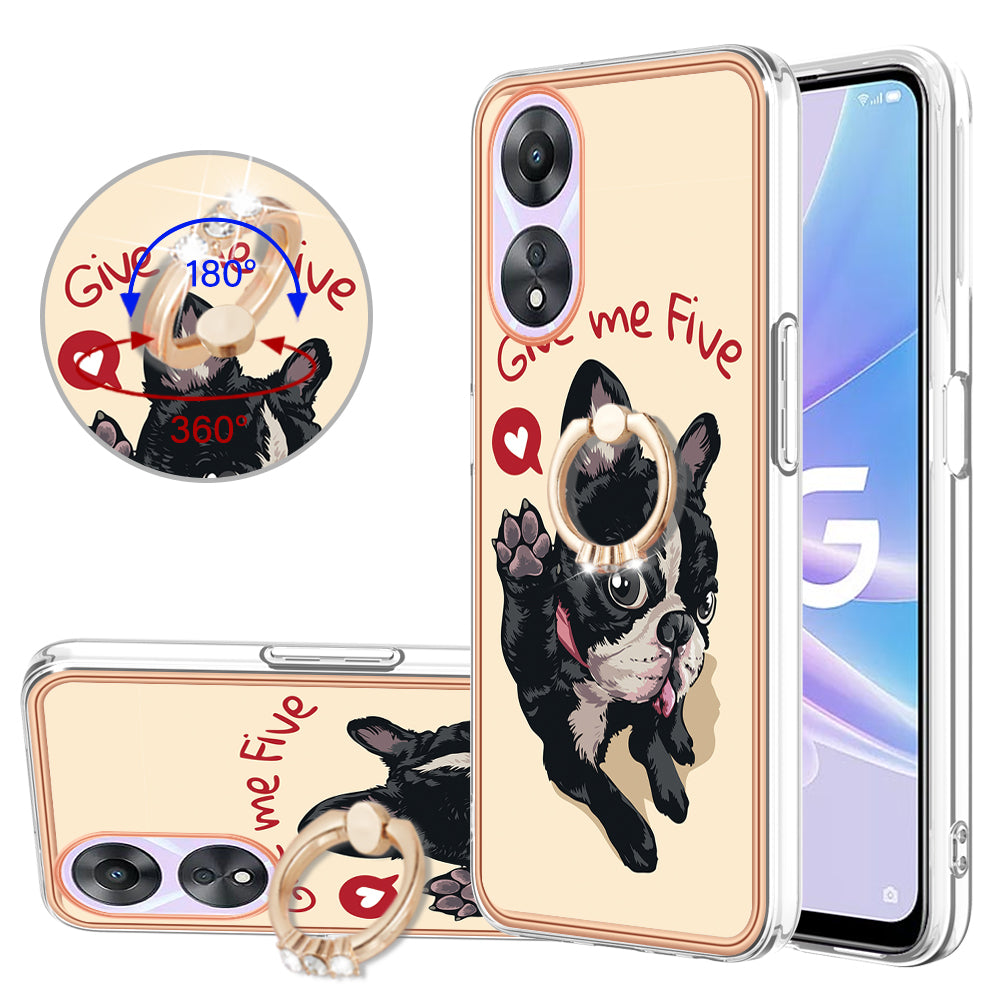 YB IMD Series-20 Style D For Oppo A58 5G / A78 5G Electroplated Phone Case Ring Kickstand 2.0mm TPU IMD Cover