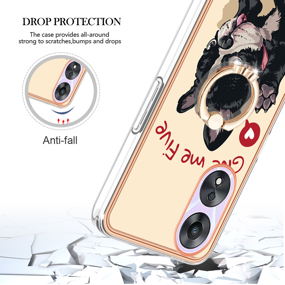 YB IMD Series-20 Style D For Oppo A58 5G / A78 5G Electroplated Phone Case Ring Kickstand 2.0mm TPU IMD Cover