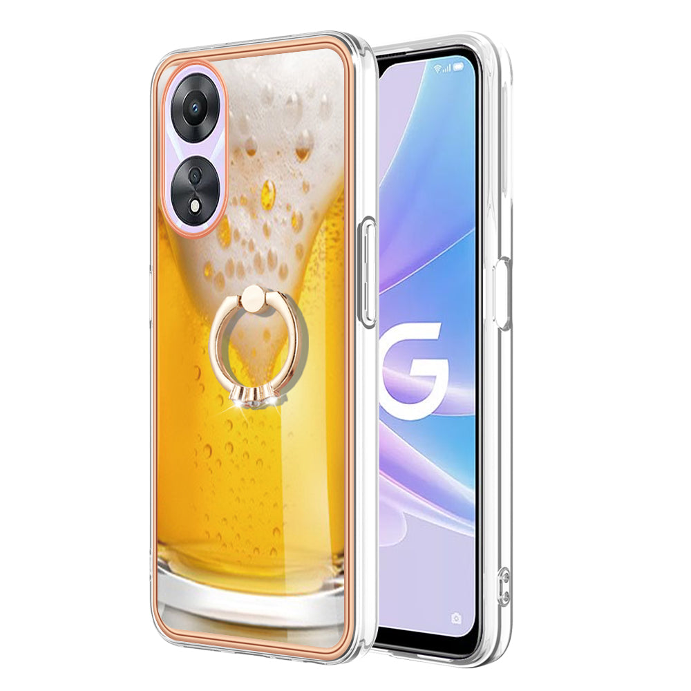 YB IMD Series-20 Style D For Oppo A58 5G / A78 5G Electroplated Phone Case Ring Kickstand 2.0mm TPU IMD Cover