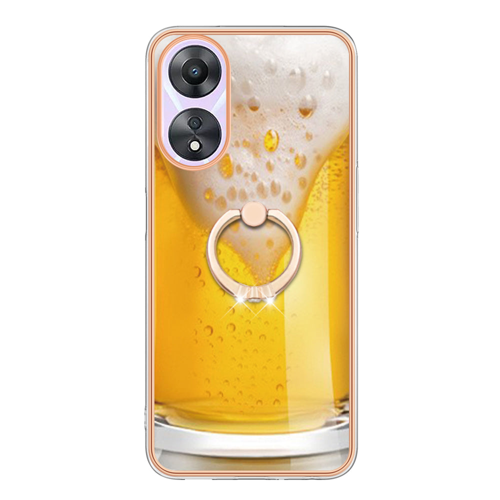 YB IMD Series-20 Style D For Oppo A58 5G / A78 5G Electroplated Phone Case Ring Kickstand 2.0mm TPU IMD Cover