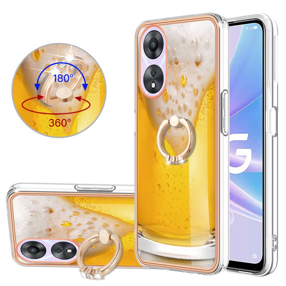 YB IMD Series-20 Style D For Oppo A58 5G / A78 5G Electroplated Phone Case Ring Kickstand 2.0mm TPU IMD Cover