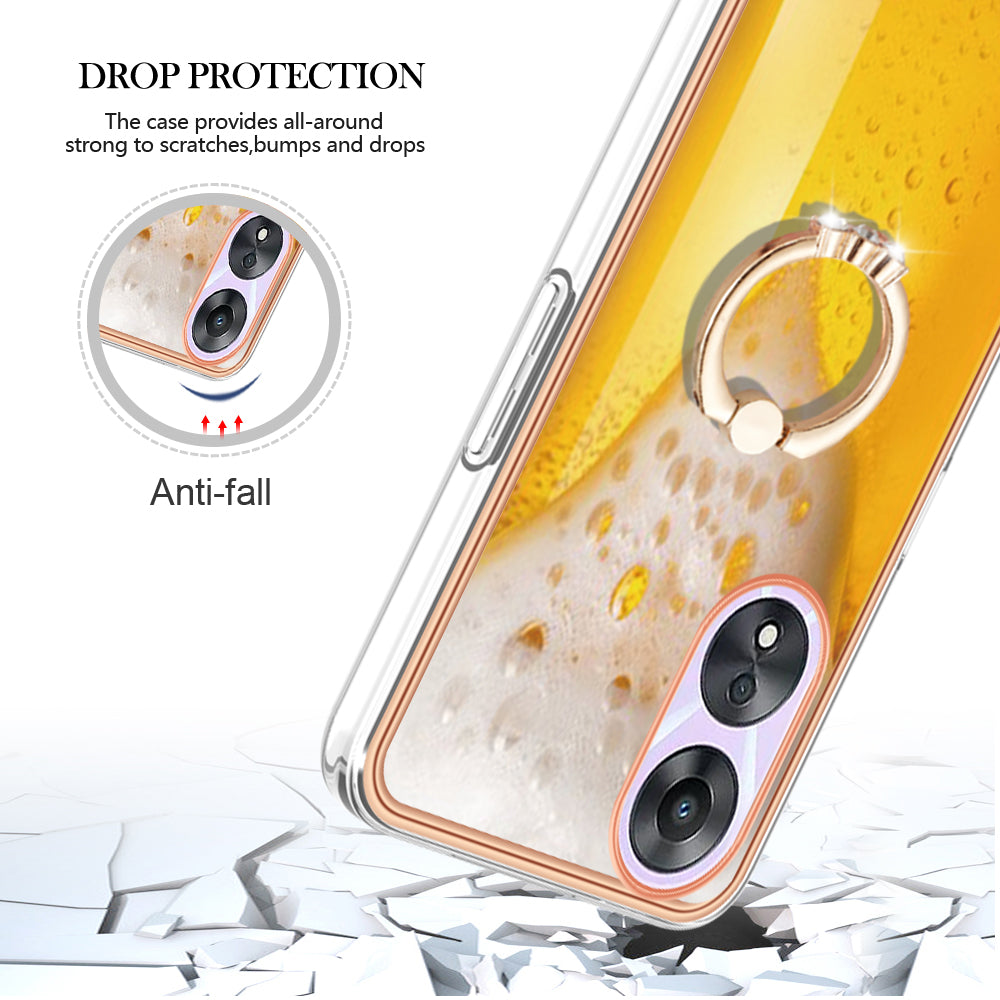 YB IMD Series-20 Style D For Oppo A58 5G / A78 5G Electroplated Phone Case Ring Kickstand 2.0mm TPU IMD Cover