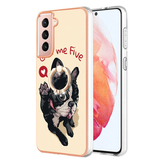 YB IMD Series-20 Style D For Samsung Galaxy S21 FE 5G 2.0mm Protective TPU Cover IMD Kickstand Electroplated Phone Case