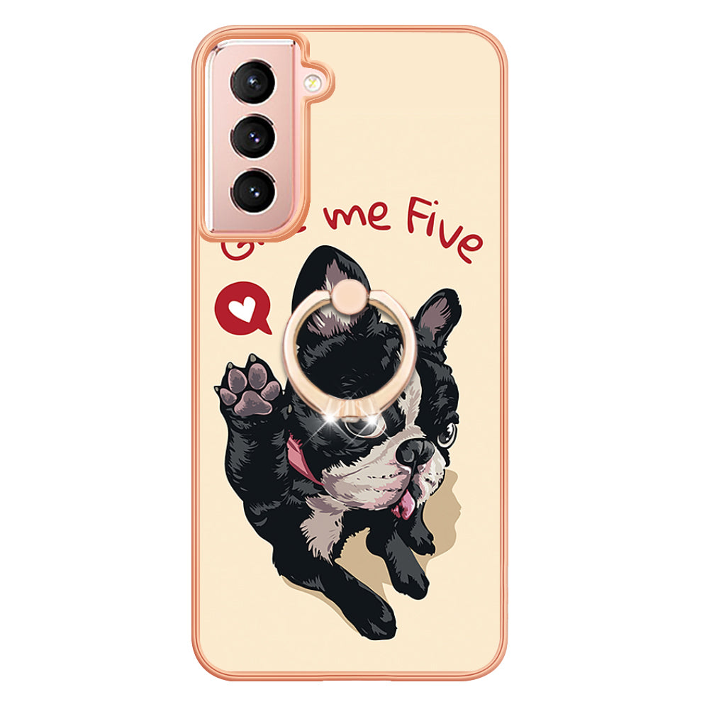 YB IMD Series-20 Style D For Samsung Galaxy S21 FE 5G 2.0mm Protective TPU Cover IMD Kickstand Electroplated Phone Case