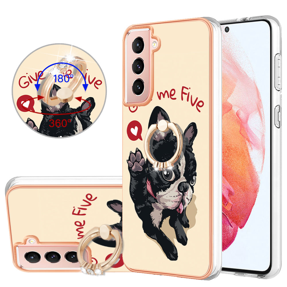 YB IMD Series-20 Style D For Samsung Galaxy S21 FE 5G 2.0mm Protective TPU Cover IMD Kickstand Electroplated Phone Case