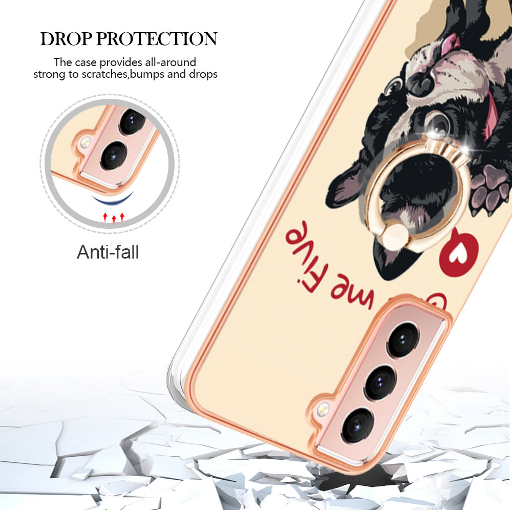 YB IMD Series-20 Style D For Samsung Galaxy S21 FE 5G 2.0mm Protective TPU Cover IMD Kickstand Electroplated Phone Case