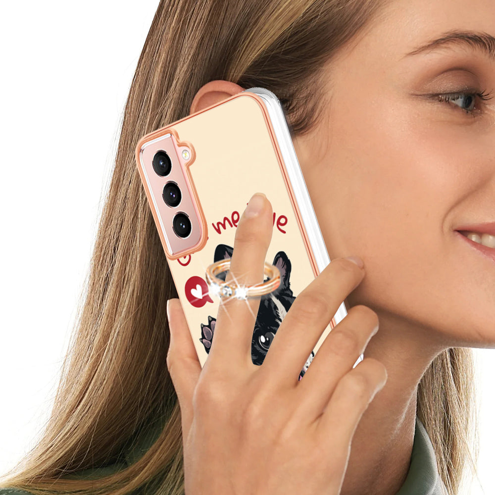 YB IMD Series-20 Style D For Samsung Galaxy S21 FE 5G 2.0mm Protective TPU Cover IMD Kickstand Electroplated Phone Case