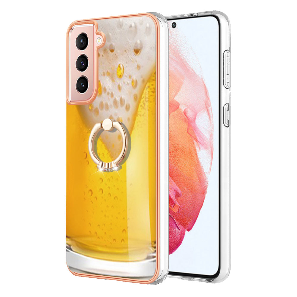 YB IMD Series-20 Style D For Samsung Galaxy S21 FE 5G 2.0mm Protective TPU Cover IMD Kickstand Electroplated Phone Case