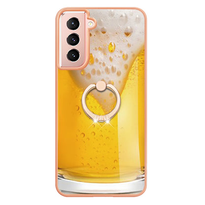 YB IMD Series-20 Style D For Samsung Galaxy S21 FE 5G 2.0mm Protective TPU Cover IMD Kickstand Electroplated Phone Case