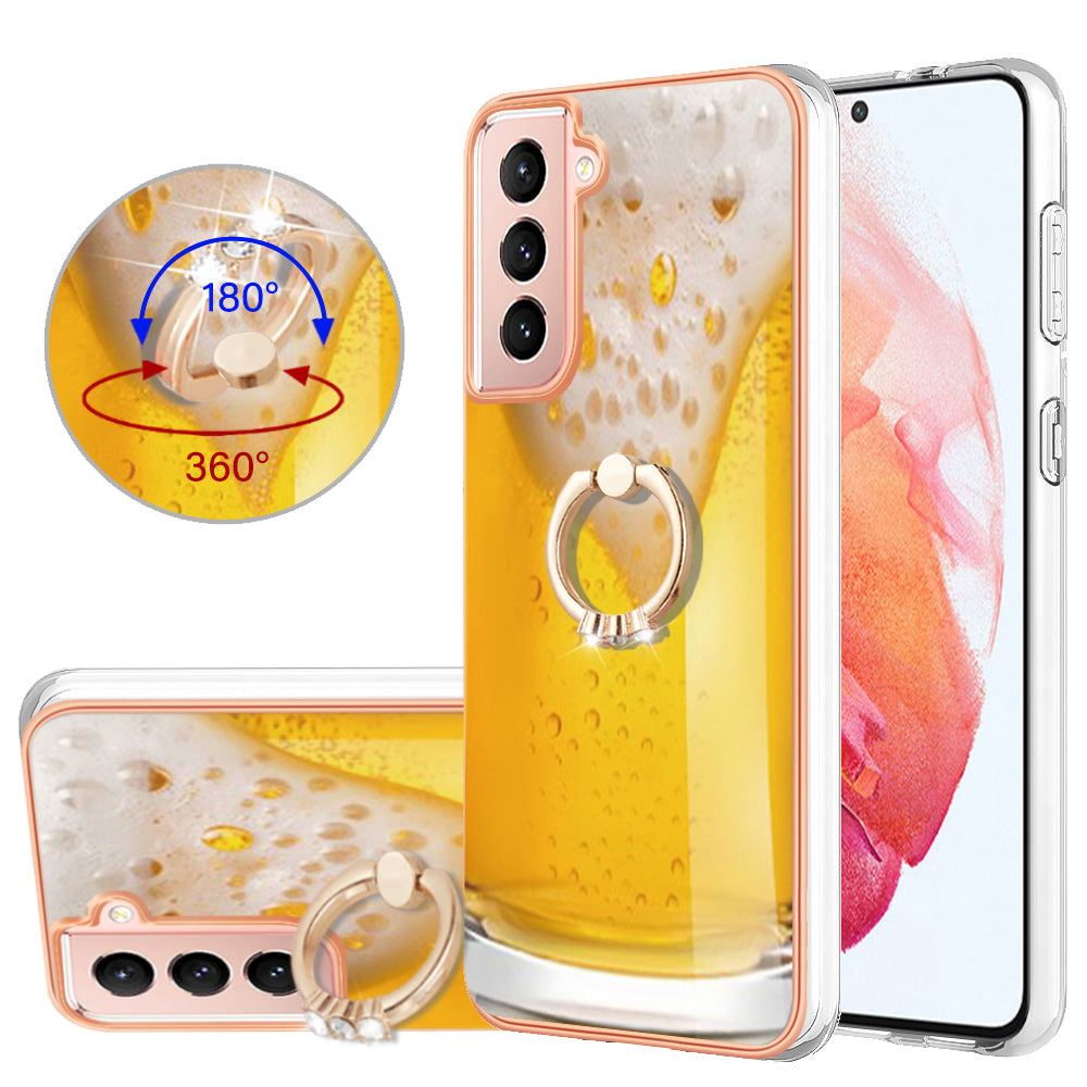 YB IMD Series-20 Style D For Samsung Galaxy S21 FE 5G 2.0mm Protective TPU Cover IMD Kickstand Electroplated Phone Case
