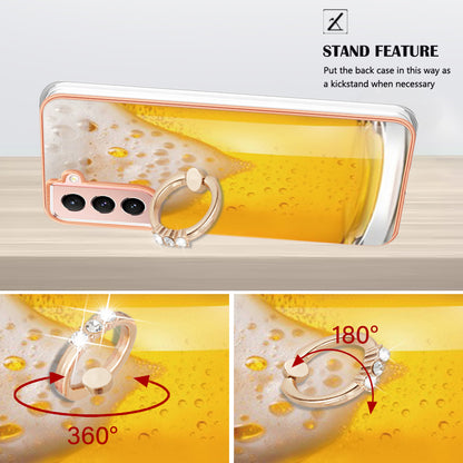 YB IMD Series-20 Style D For Samsung Galaxy S21 FE 5G 2.0mm Protective TPU Cover IMD Kickstand Electroplated Phone Case