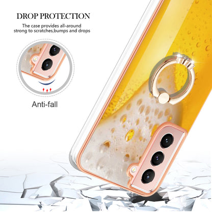 YB IMD Series-20 Style D For Samsung Galaxy S21 FE 5G 2.0mm Protective TPU Cover IMD Kickstand Electroplated Phone Case